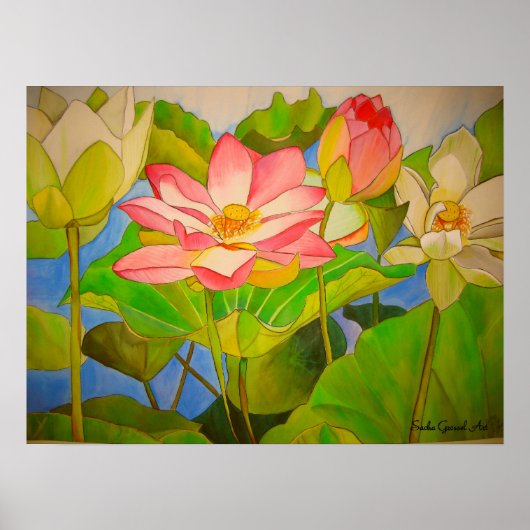 Lotus pink Wasserlilie Aquarellmalerei Poster (Vorne)