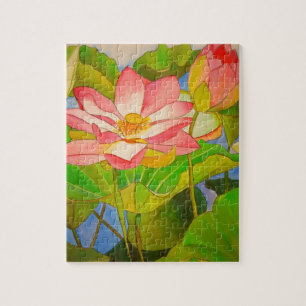 Lotus pink Wasserlilie Aquarellmalerei Puzzle