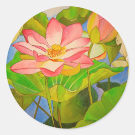 Lotus pink Wasserlilie Aquarellmalerei Runder Aufkleber