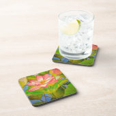 Lotus pink Wasserlilie Aquarellmalerei Untersetzer (Rechte Seite)