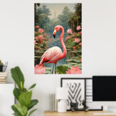 Lotus Pond Pink Flamingo Vintag Poster (Heimbüro)