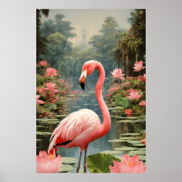 Lotus Pond Pink Flamingo Vintag Poster