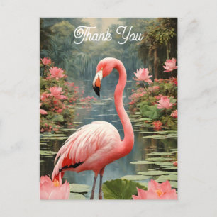 Lotus Pond Pink Flamingo Vintag Postkarte
