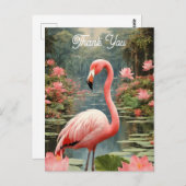 Lotus Pond Pink Flamingo Vintag Postkarte (Vorne/Hinten)