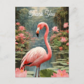 Lotus Pond Pink Flamingo Vintag Postkarte (Vorderseite)