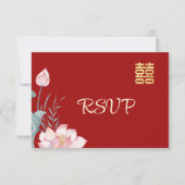 Lotus Red Chinese Wedding RSVP Einladung (Rückseite)