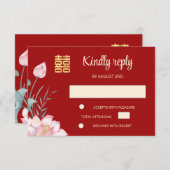 Lotus Red Chinese Wedding RSVP Einladung (Vorne/Hinten)