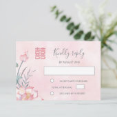 Lotus Red Chinese Wedding RSVP Karte (Stehend Vorderseite)