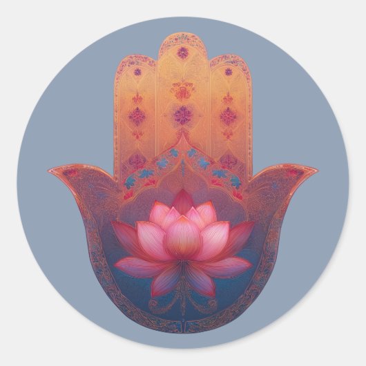 Lotus-Segen | Hamsa-Hand Runder Aufkleber (Vorderseite)