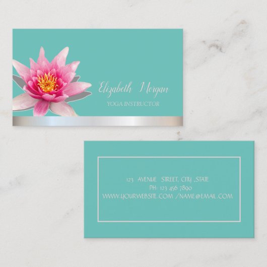 Lotus Silver Strip Aquamariner Yoga Visitenkarte (Vorne/Hinten)