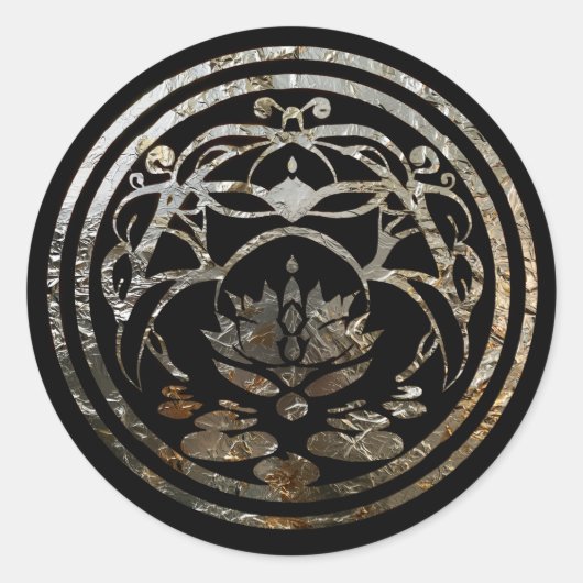 Lotus-Stillness | Silber-Mandala-Design Runder Aufkleber (Vorderseite)