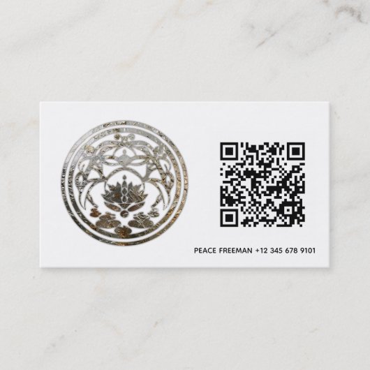 Lotus-Stillness | Silber-Mandala-Design Visitenkarte (Vorderseite)
