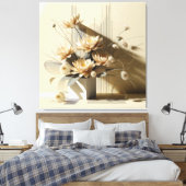 Lotus Structure in Beige Leinwanddruck (Insitu (Schlafzimmer))
