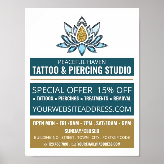 Lotus Tattoo, Tattoo & Body Piercing Studio Advert Poster (Vorne)