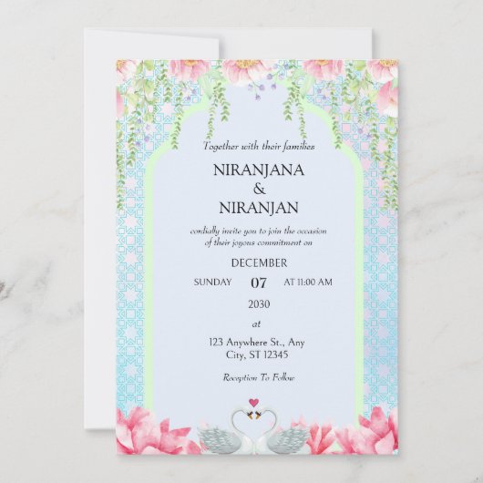 Lotus theme Wedding Einladung (Vorderseite)