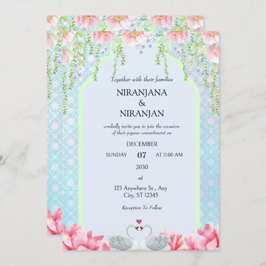 Lotus theme Wedding Einladung (Vorne/Hinten)