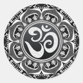 Lotus Tribal Black+White Om Spirituelle Art Sticke Runder Aufkleber