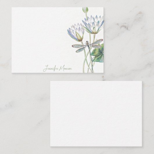 Lotus und Libelle personalisiert Mitteilungskarte (Vorne/Hinten)