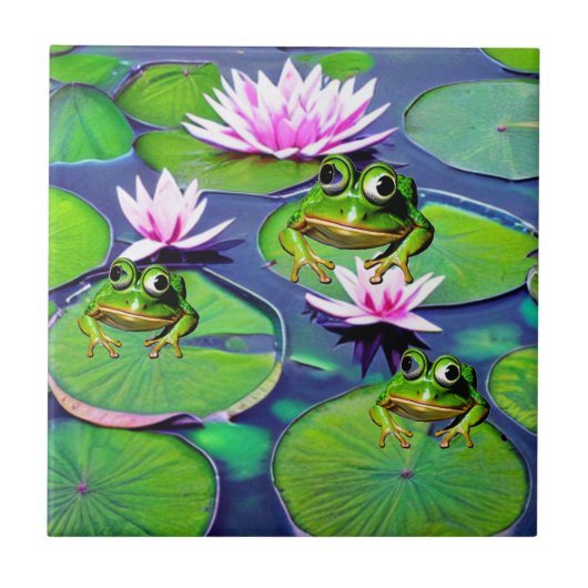 Lotus- und Lily-Pad-Frösche Fliese (Vorderseite)