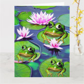 Lotus- und Lily-Pad-Frösche Karte (Gelbe Blume)