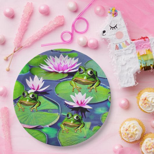 Lotus- und Lily-Pad-Frösche Pappteller (Party)