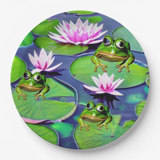 Lotus- und Lily-Pad-Frösche Pappteller (Vorderseite)