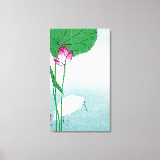 Lotus und White Heron, Koson, Ukiyo-e Leinwanddruck (Vorderseite)