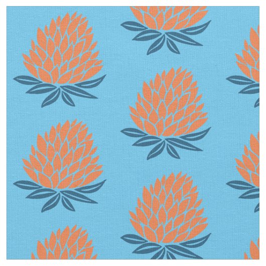 Lotus Wasserlilie Orange Blue Pattern Stoff (Nahaufnahme)