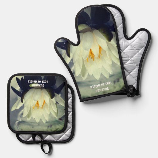 Lotus Water Lilie Blume Personalisiert Ofenhandschuh & Topflappen-Set (Vorderseite/Rückseite)