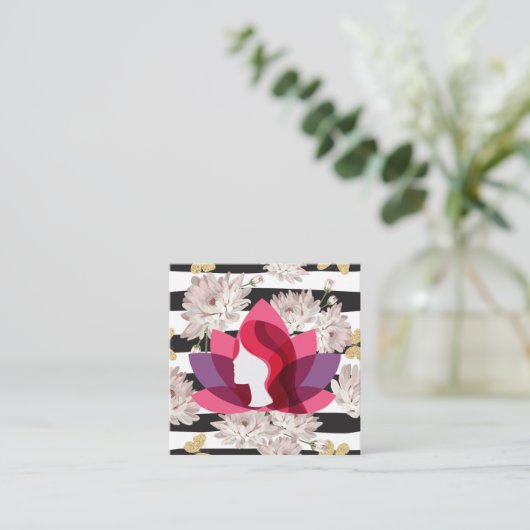 Lotus Woman | BLUME | Schmetterlinge Quadratische Visitenkarte (Stehend Vorderseite)