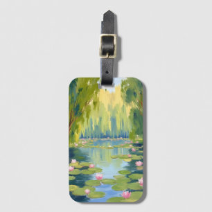 Lotusblüten Teich   Grüne Aquarell-Natur Gepäckanhänger
