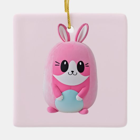 "Lou Lou" Eine kuschelige, rosa Kreatur Keramikornament (Vorderseite)