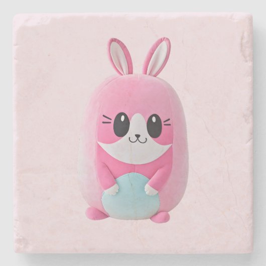 "Lou Lou" Eine kuschelige, rosa Kreatur Steinuntersetzer (Vorderseite)