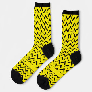 Loud Chevron Black and Yellow Name Initials Socken