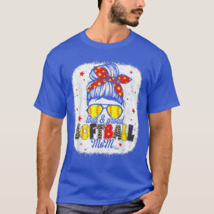 Loud & Proud Softball Mama Messy Bun Hair Leopard  T-Shirt