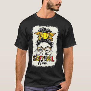 Loud & Proud Softball Mama Messy Bun Leopard Bleac T-Shirt