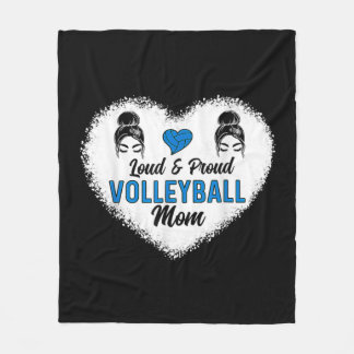 Loud & Proud Volleyball Mama Messy Bun Hair Mother Fleecedecke