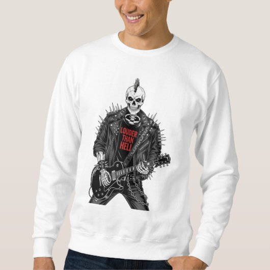 Louder Than Hell - Punk Rock Skeleton Gitarrist T- Sweatshirt (Vorderseite)