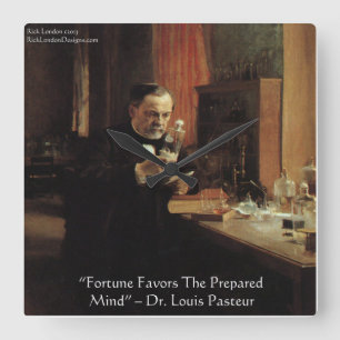 Louis Pasteur "Fortune" Zitat Wall Clock Quadratische Wanduhr
