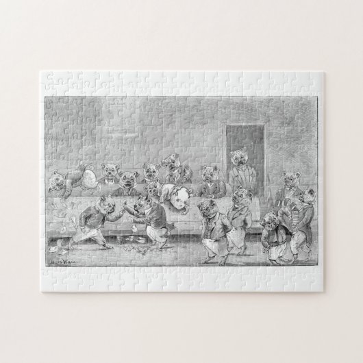 Louis Wain "A Vestry Meeting" Gemälde über Bulldog Puzzle (Horizontal)