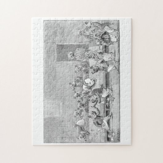 Louis Wain "A Vestry Meeting" Gemälde über Bulldog Puzzle (Vertikal)