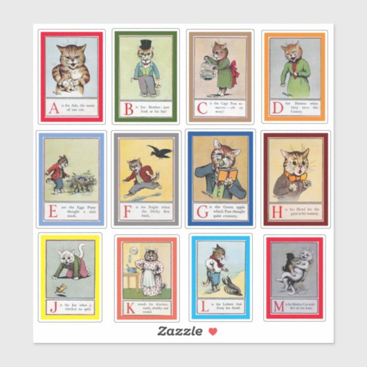 Louis Wain Alphabet Cats (A-M) Aufkleber (Blatt)
