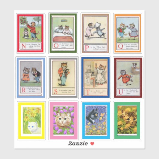 Louis Wain Alphabet Cats (N-U) Aufkleber (Blatt)