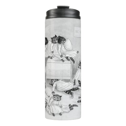 Louis Wain Cat Art Be Good Cat Kissen Kampf Thermosbecher (Vorderseite)