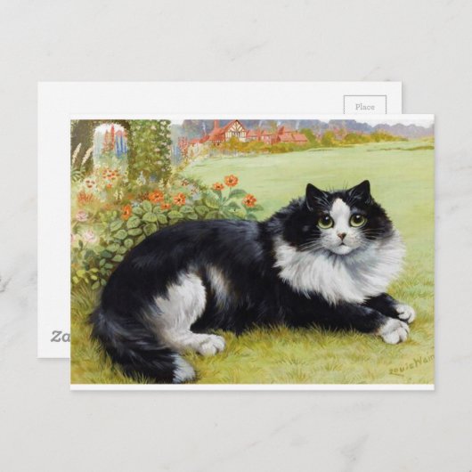 Louis Wain Cat, Black & White Cat Postkarte (Vorne/Hinten)