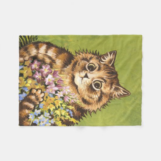 Louis Wain Cat mit Blume Fleecedecke (Vorderseite (Horizontal))