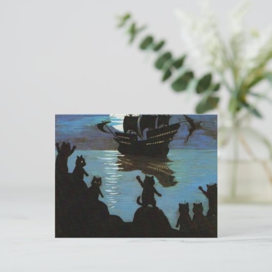 Louis Wain Cat Pirates Galleon im Mondlicht Postkarte (Stehend Vorderseite)