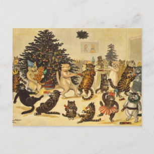 Louis Wain Christmas Party Cats Holiday Postcard Feiertagspostkarte