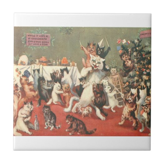 Louis Wain Christmas Party Fliese (Vorderseite)