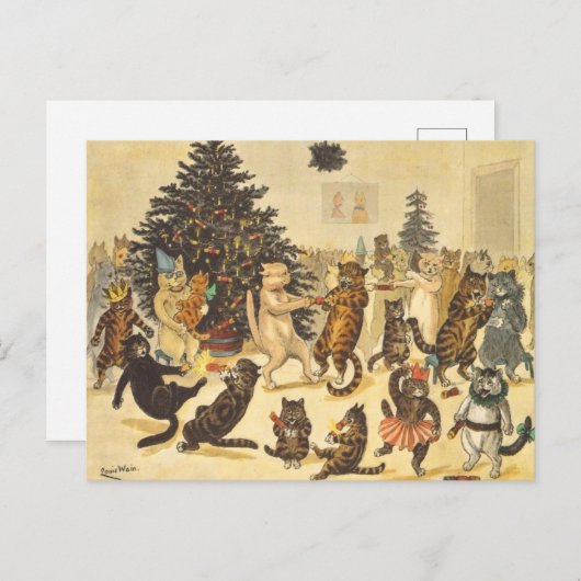 Louis Wain Christmas Party Postkarte (Vorne/Hinten)